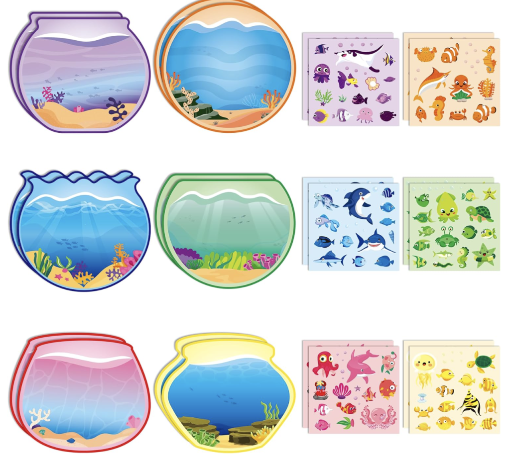12 Sets of Colorful Sorting Ocean Animal Scene Sticker Art Craft for Kids!